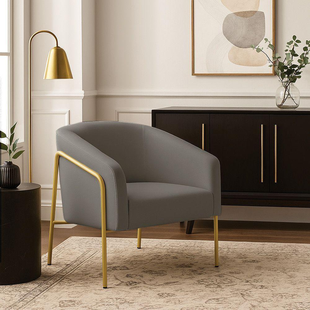 Poltrona Sala Industrial Alta Dourado Stella Suede Grafite D03 - D'rossi - 1