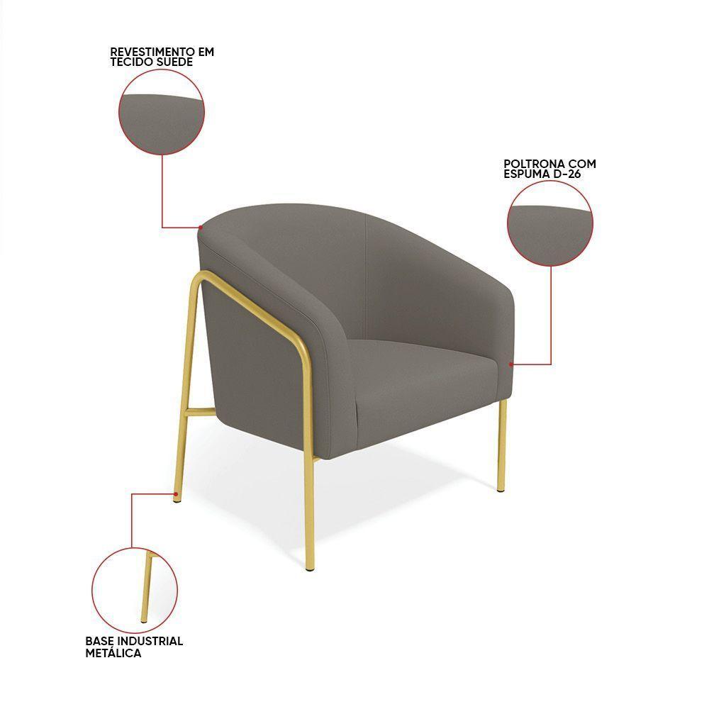 Poltrona Sala Industrial Alta Dourado Stella Suede Grafite D03 - D'rossi - 3