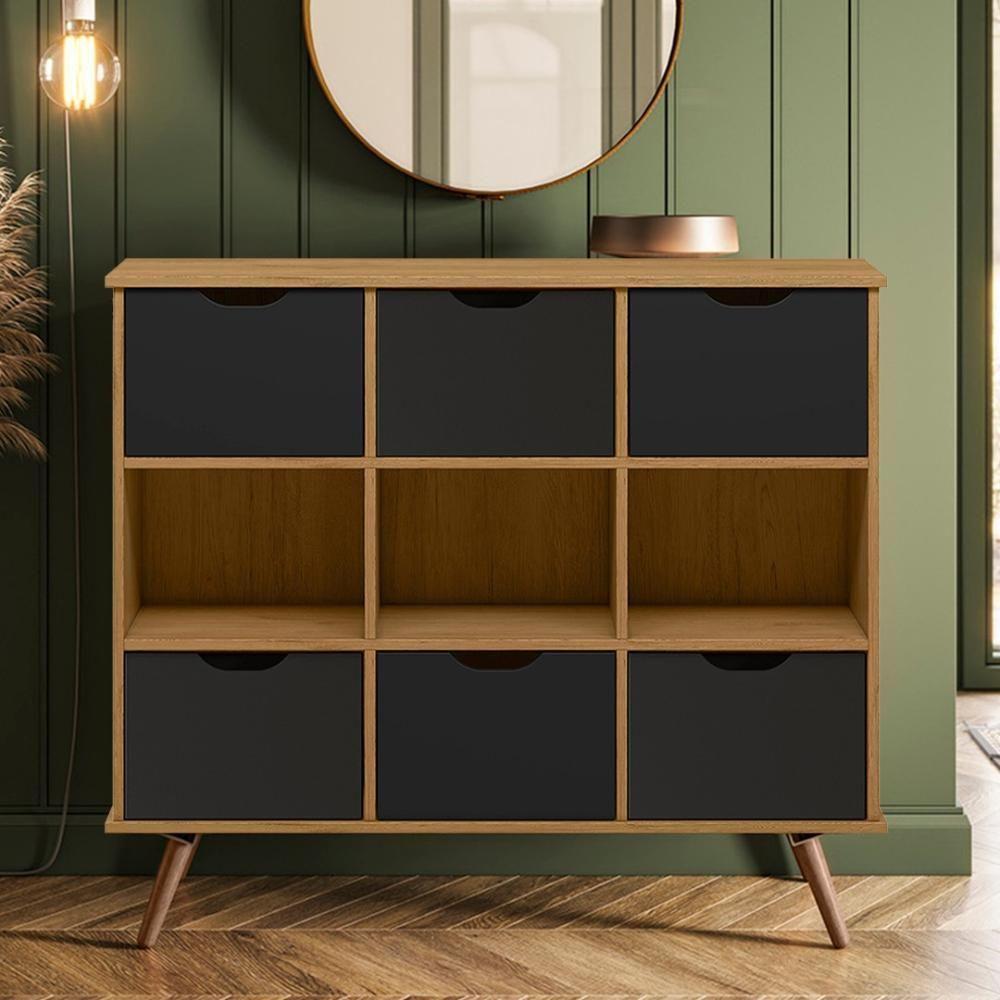 Nicho Organizador Retrô 6 Gavetas Freijó/preto - Qmovi - 2