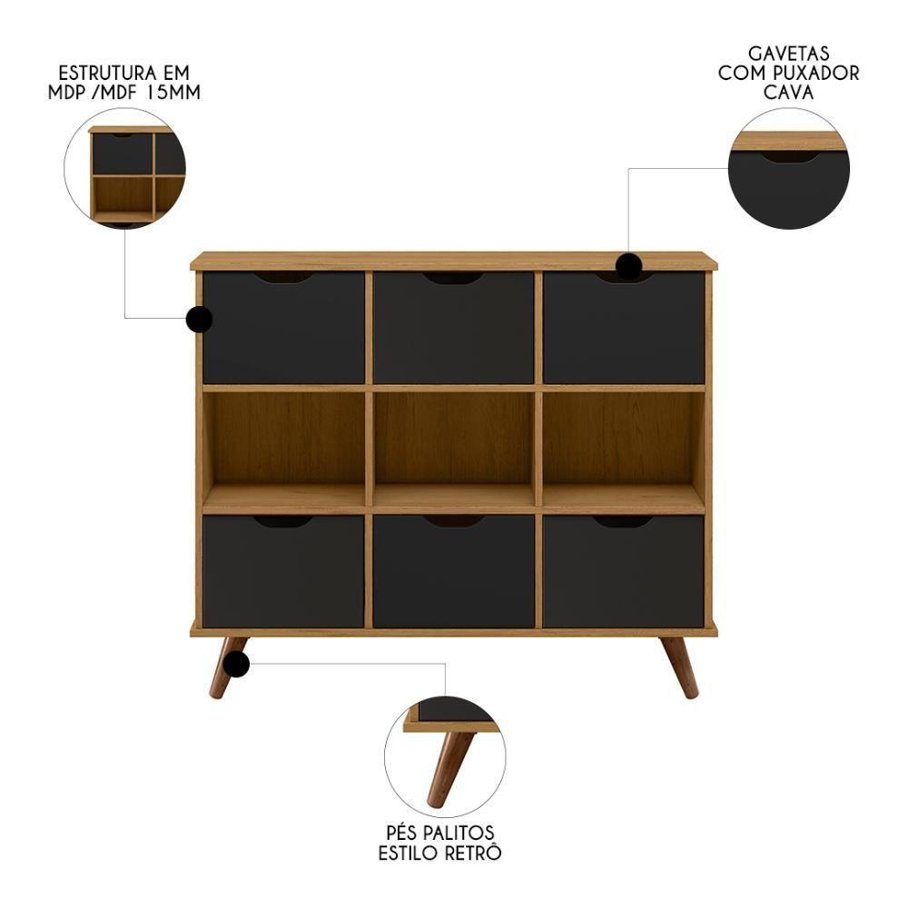 Nicho Organizador Retrô 6 Gavetas Freijó/preto - Qmovi - 3