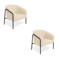 Poltrona Sala Industrial Alta Preto Kit 2 Stella Suede Bege D03 - D'rossi - 2