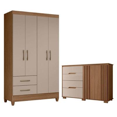 Guarda Roupa Solteiro Chile E Cômoda Texas Carvalho Fendi - Moval