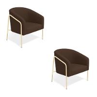 Poltrona Sala Industrial Alta Champanhe Kit 2 Stella Suede D03 - D'rossi Cor Marrom - 2