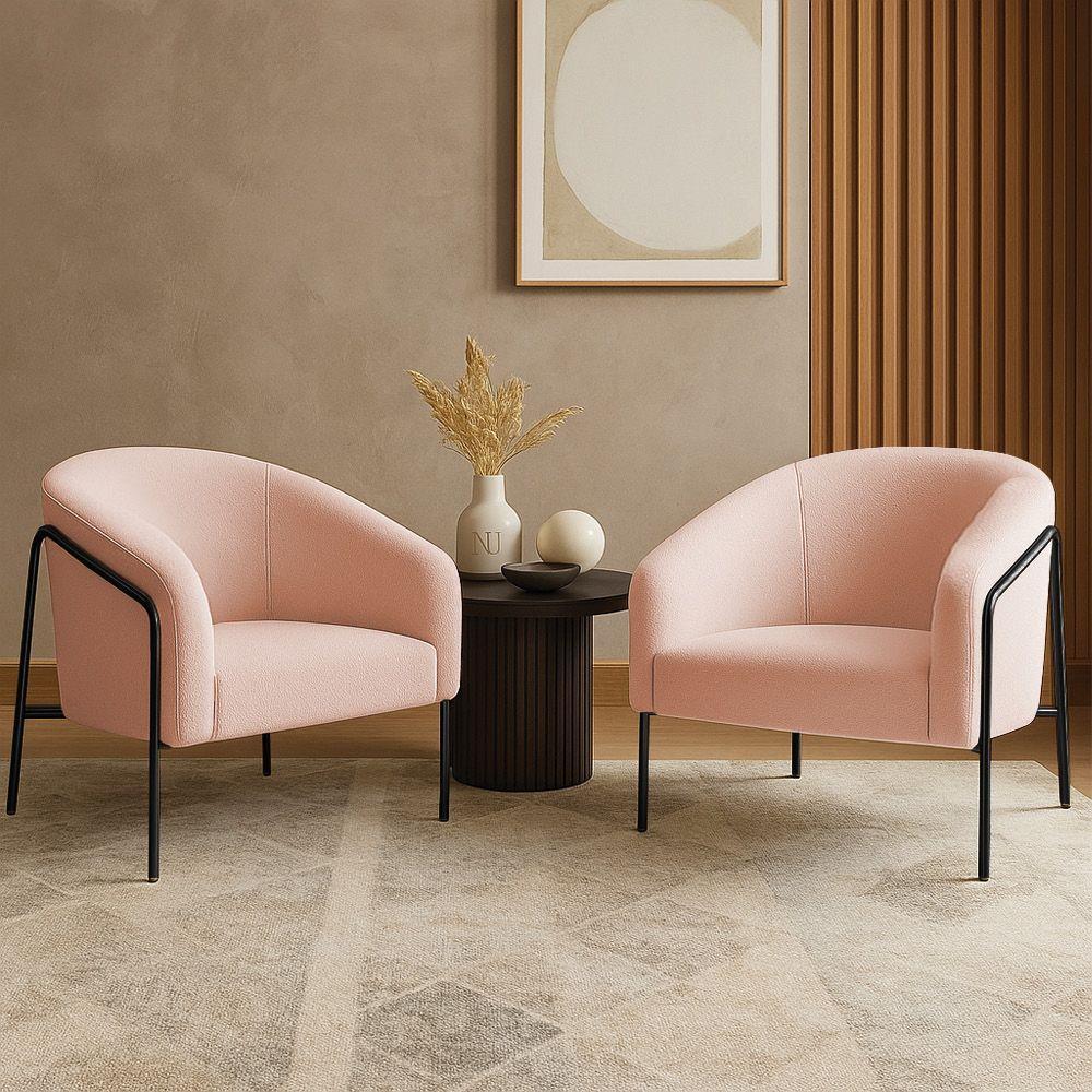 Poltrona Sala Industrial Alta Preto Kit 2 Stella Bouclê D03 - D'rossi Cor Rose - 1