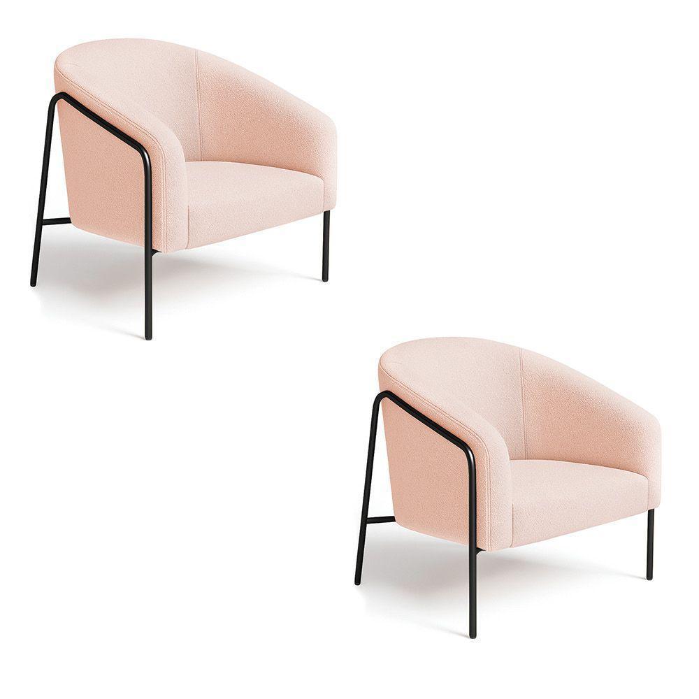 Poltrona Sala Industrial Alta Preto Kit 2 Stella Bouclê D03 - D'rossi Cor Rose - 2