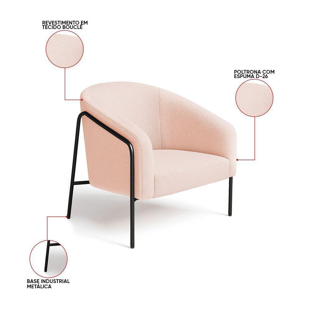 Poltrona Sala Industrial Alta Preto Kit 2 Stella Bouclê D03 - D'rossi Cor Rose - 3