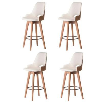 Kit 04 Banquetas Alta Giratória Com Encosto Lary Para Cozinha Composê Corino Nozes E Linho Bege - Aurora Line