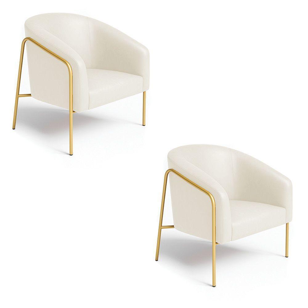 Poltrona Sala Industrial Alta Dourado Kit 2 Stella Sintético Pu Bege D03 - D'rossi - 8