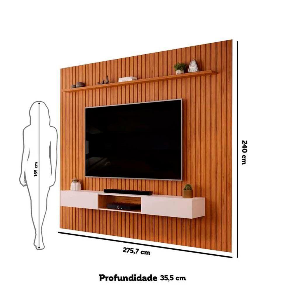 Painel Ripado Com Bancada Suspensa Para Tv Até 75 Polegadas 275 Trento Freijó/off White - Dj Móveis - 3