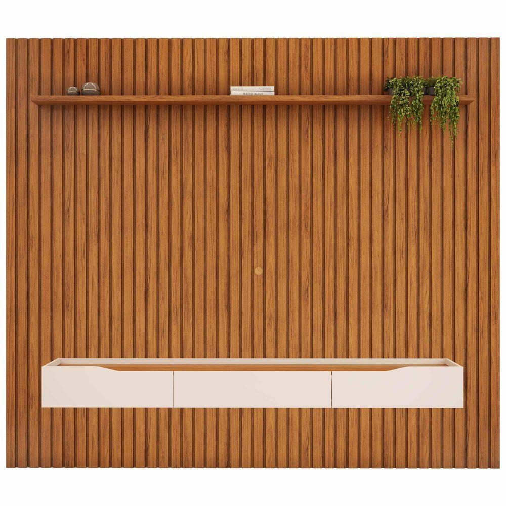 Painel Ripado Com Bancada Suspensa Para Tv Até 75 Polegadas 275 Trento Freijó/off White - Dj Móveis - 4