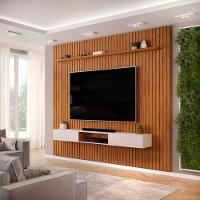 Painel Ripado Com Bancada Suspensa Para Tv Até 75 Polegadas 275 Trento Freijó/off White - Dj Móveis - 1