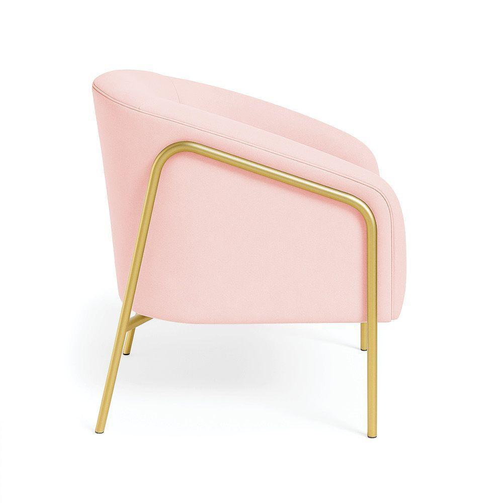 Poltrona Sala Industrial Alta Dourado Stella Suede Rosa Bebê D03 - D'rossi - 2