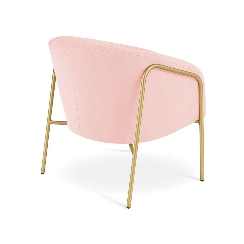 Poltrona Sala Industrial Alta Dourado Stella Suede Rosa Bebê D03 - D'rossi - 3