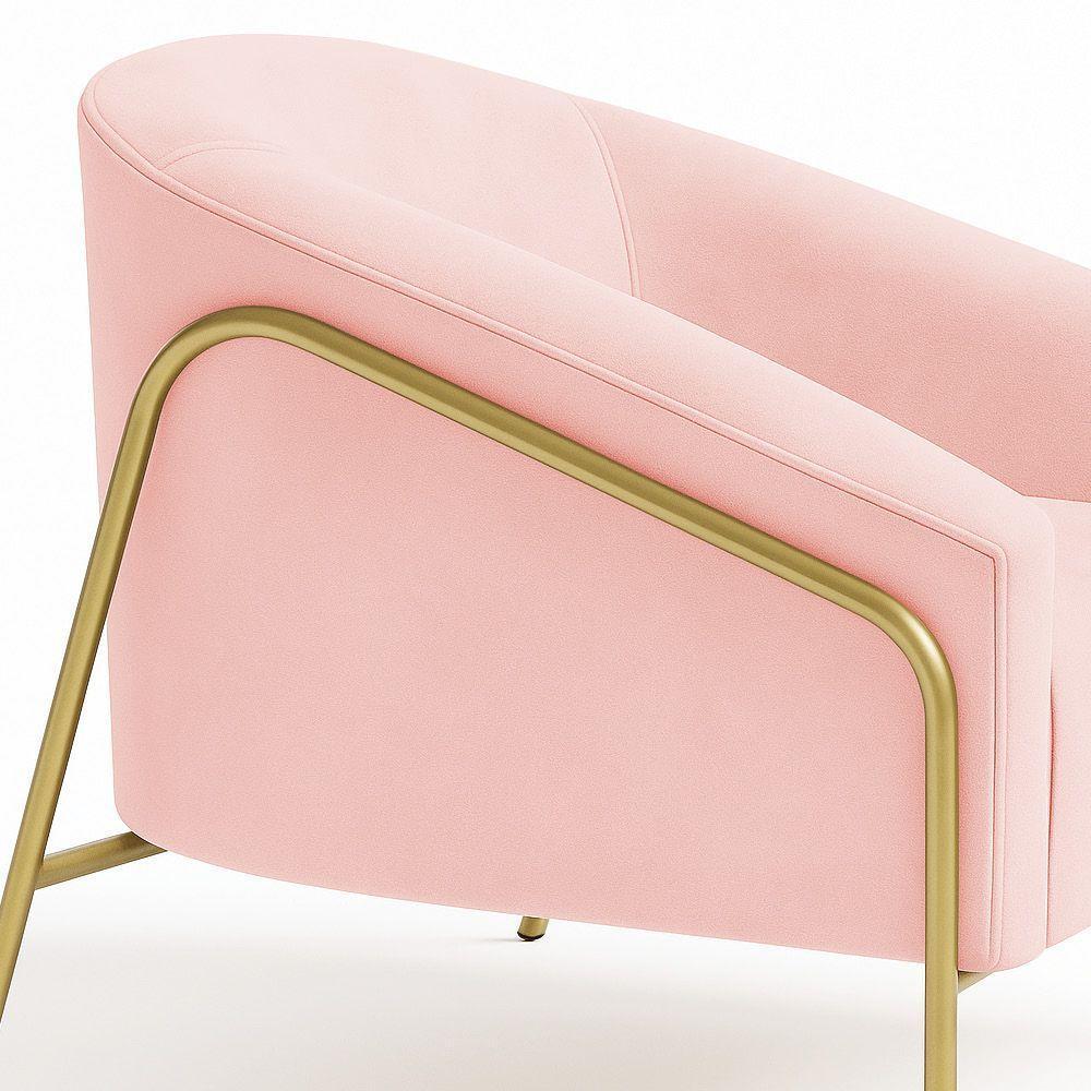 Poltrona Sala Industrial Alta Dourado Stella Suede Rosa Bebê D03 - D'rossi - 7