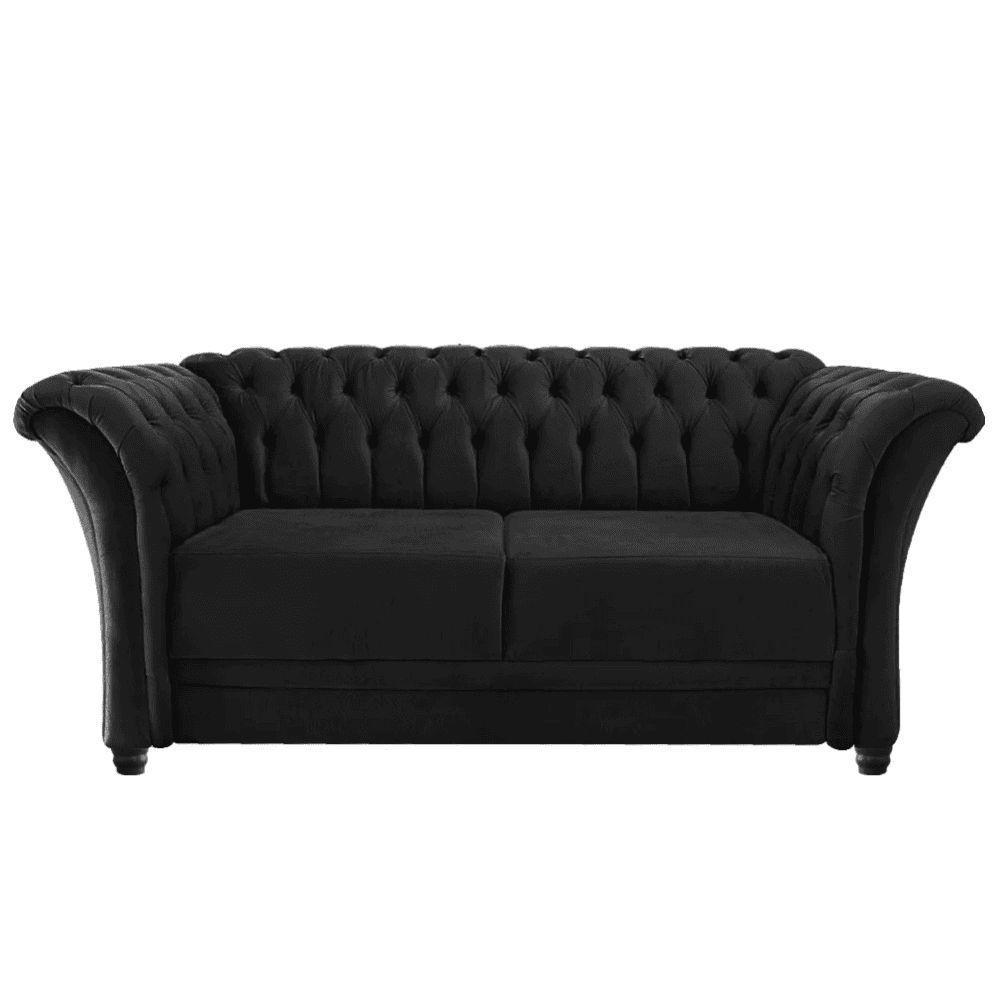 Sofá Recamier Divã Chesterfield 200cm Sofia Linho Preto Capitonê- Mabe Magazine - 2
