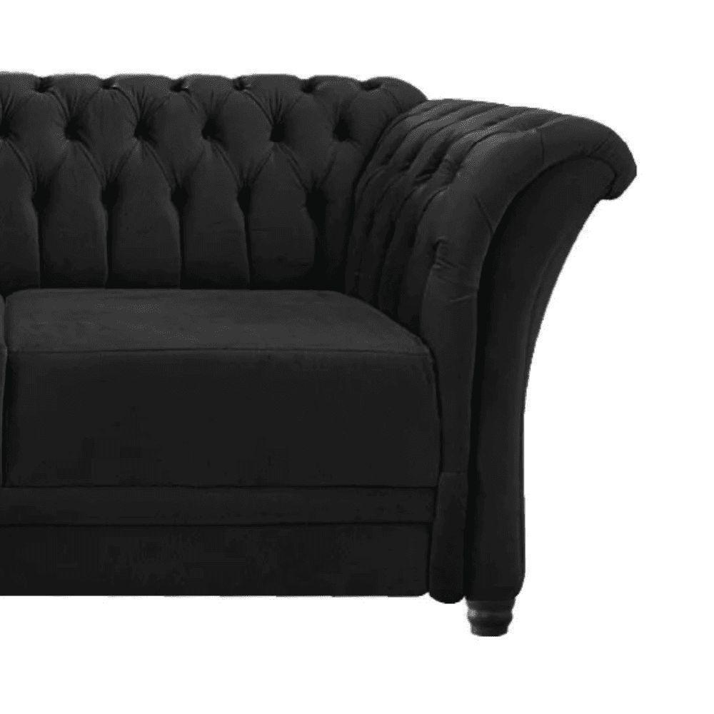 Sofá Recamier Divã Chesterfield 200cm Sofia Linho Preto Capitonê- Mabe Magazine - 5