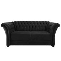 Sofá Recamier Divã Chesterfield 200cm Sofia Linho Preto Capitonê- Mabe Magazine - 2