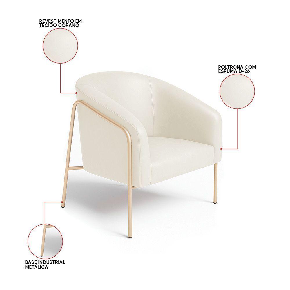 Poltrona Sala Industrial Alta Champanhe Kit 2 Stella Sintético Pu Bege D03 - D'rossi - 3