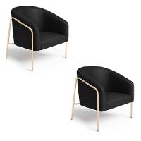 Poltrona Sala Industrial Alta Champanhe Kit 2 Stella Sintético Pu D03 - D'rossi Cor Preto - 2