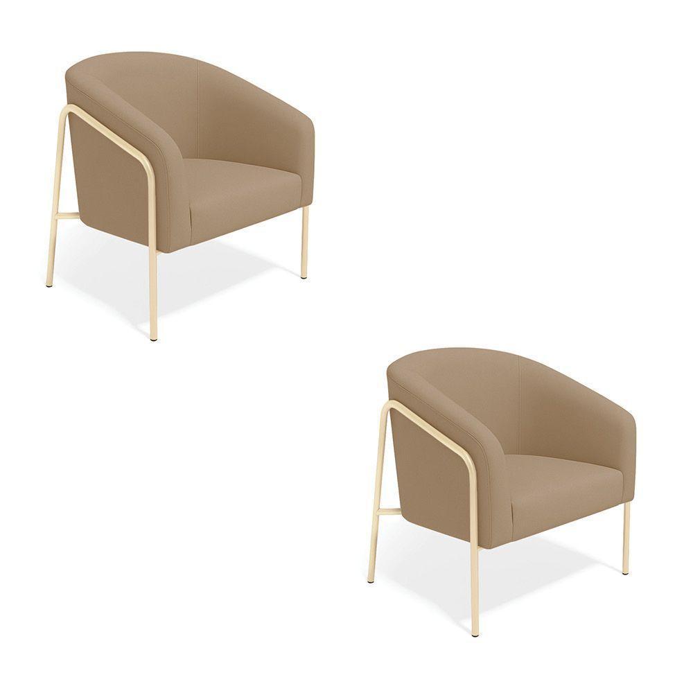 Poltrona Sala Industrial Alta Champanhe Kit 2 Stella Suede Marrom R D03 - D'rossi - 2