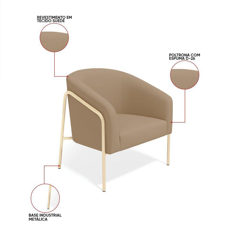 Poltrona Sala Industrial Alta Champanhe Kit 2 Stella Suede Marrom R D03 - D'rossi - 3