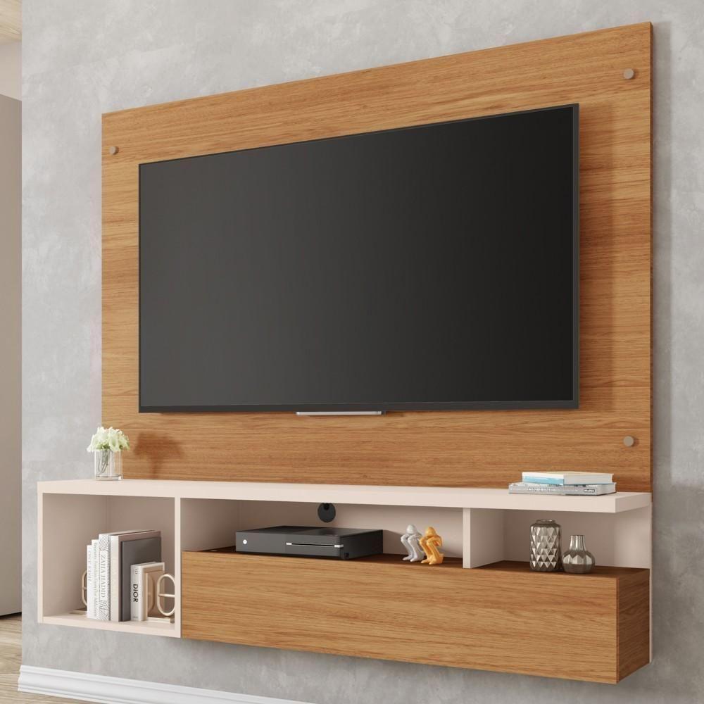 Painel Para Tv 55 Pol Com Bancada Suspensa 136cm Brasil Freijó/off White - Caemmun - 2