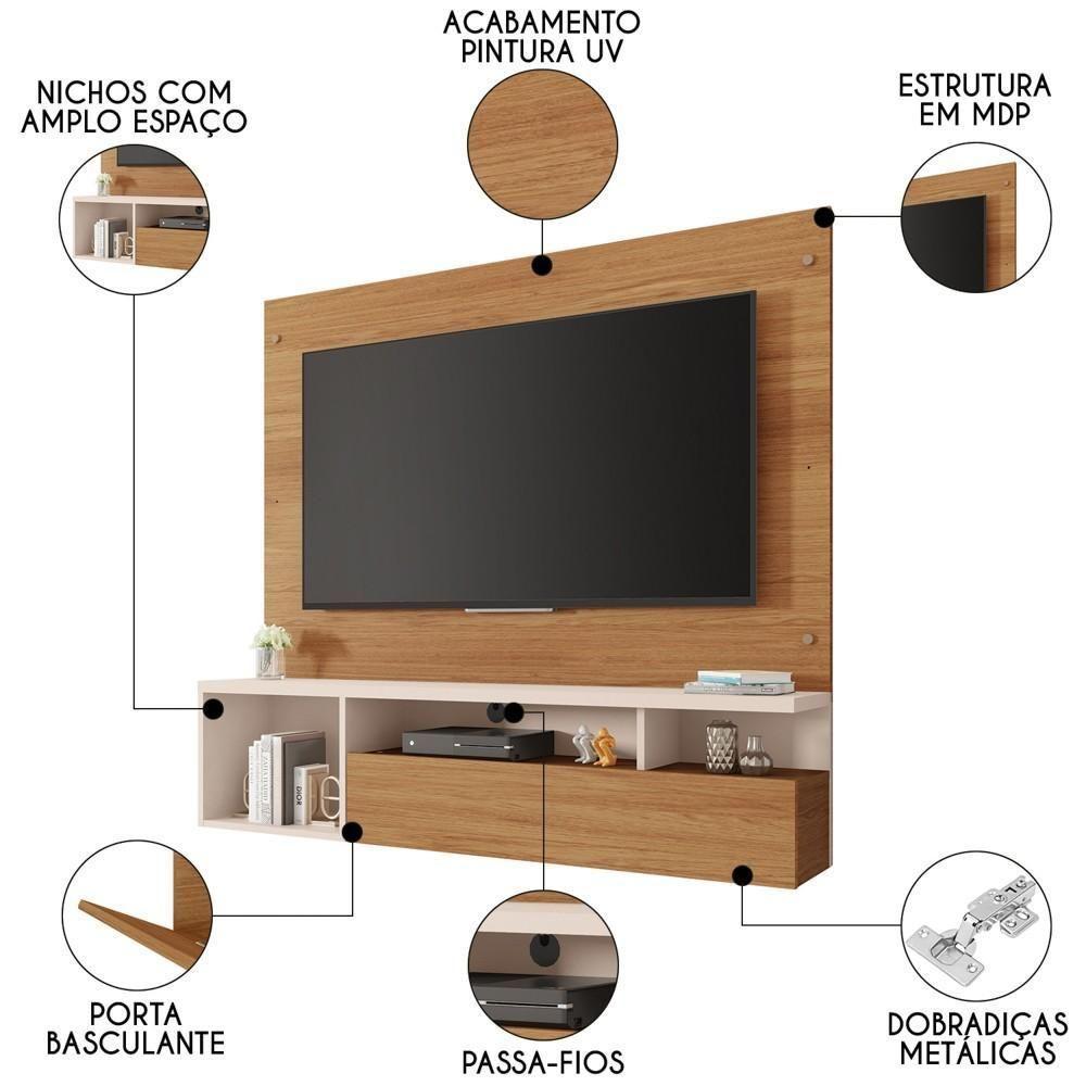 Painel Para Tv 55 Pol Com Bancada Suspensa 136cm Brasil Freijó/off White - Caemmun - 3