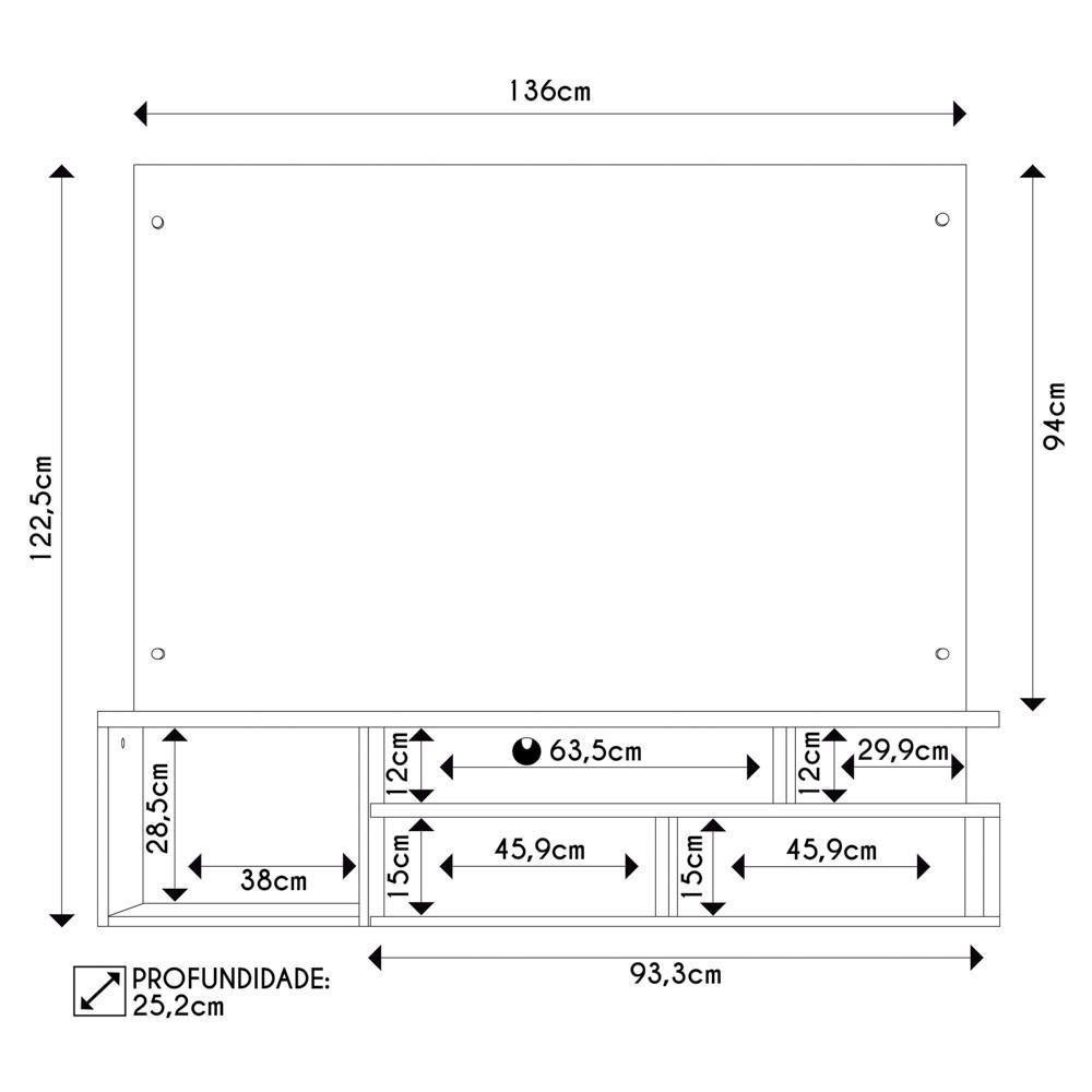 Painel Para Tv 55 Pol Com Bancada Suspensa 136cm Brasil Freijó/off White - Caemmun - 4