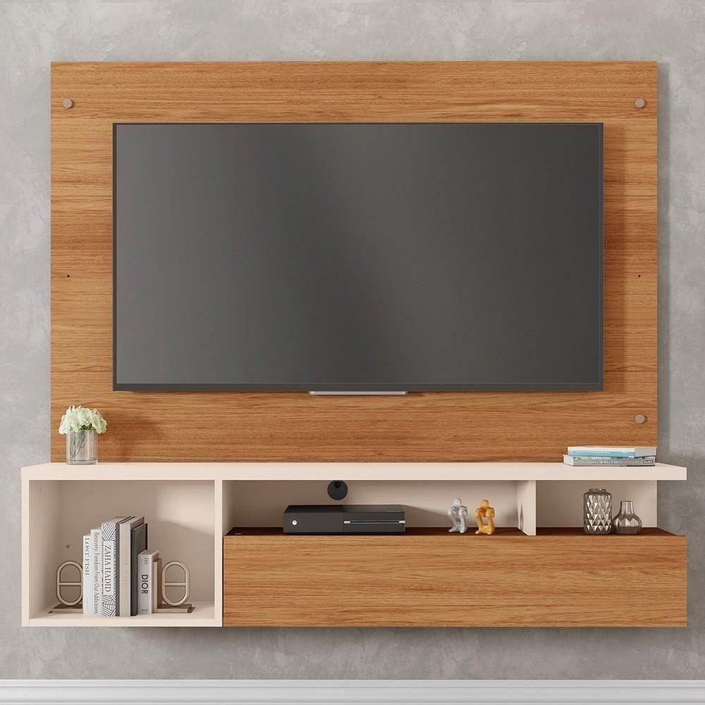 Painel Para Tv 55 Pol Com Bancada Suspensa 136cm Brasil Freijó/off White - Caemmun - 7