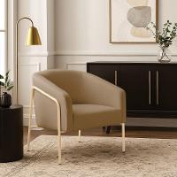 Poltrona Sala Industrial Alta Champanhe Stella Suede Marrom Rato D03 - D'rossi - 1