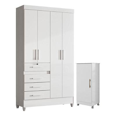 Guarda Roupa Infantil Sobral E Armário Multiuso Lírio Branco Brilho - Moval