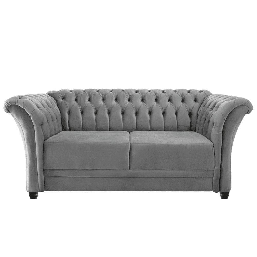 Sofá Recamier Divã Chesterfield 200cm Sofia Linho Cinza Capitonê- Mabe Magazine - 2