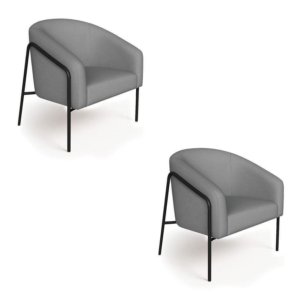 Poltrona Sala Industrial Alta Preto Kit 2 Stella Linho Grafite D03 - D'rossi - 2