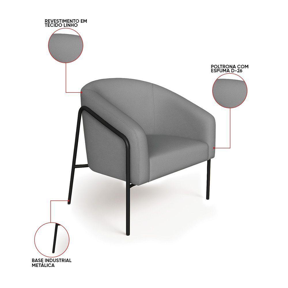 Poltrona Sala Industrial Alta Preto Kit 2 Stella Linho Grafite D03 - D'rossi - 3