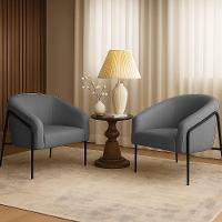 Poltrona Sala Industrial Alta Preto Kit 2 Stella Linho Grafite D03 - D'rossi - 1