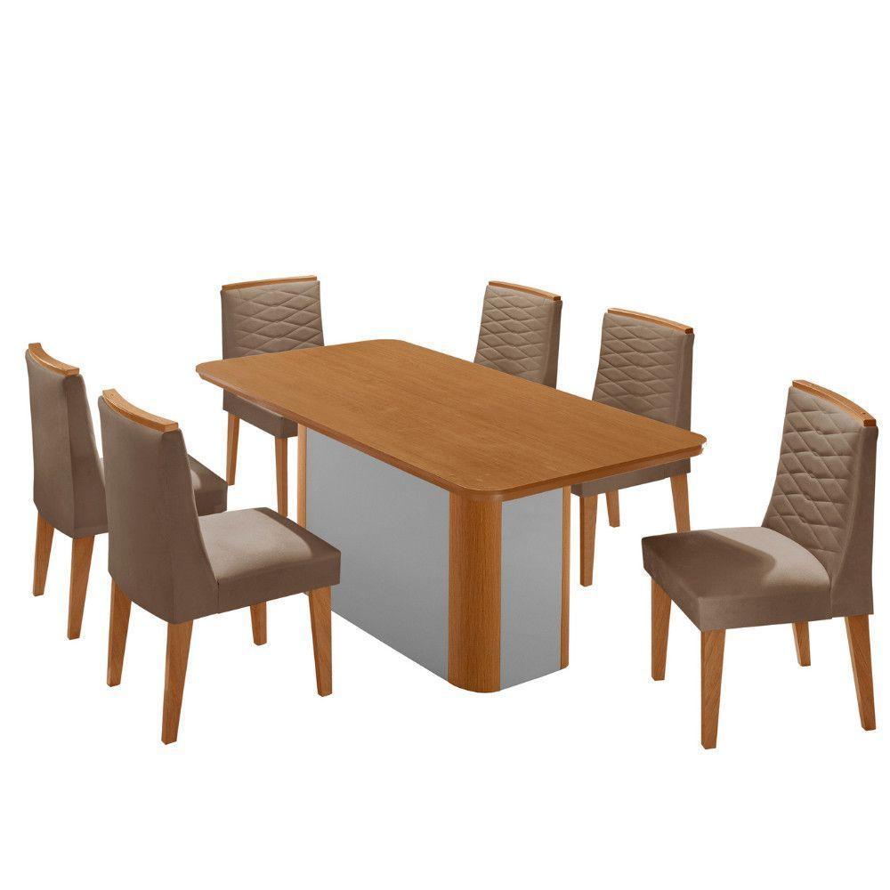 Mesa De Jantar Isadora 180cm Tampo Mdf Laminado Veludo Capuccino Naturale Off White - 2