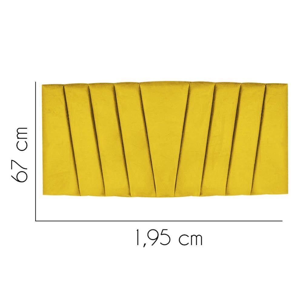 Painel Cabeceira Estofada Bélgica 195cm Cama Box King Corino Amarelo- Mabe Magazine - 2