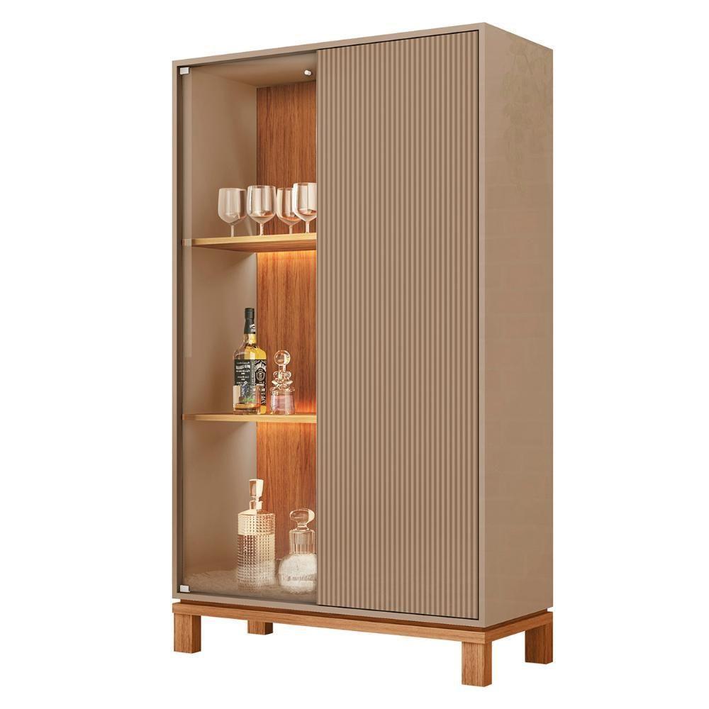 Cristaleira Porta De Vidro Com Led 90cm Lucca Areia/freijó C01 - Mpozenato - 1