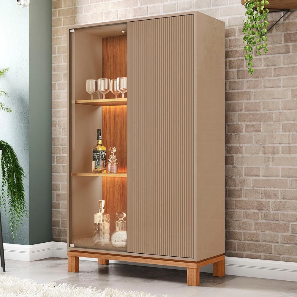 Cristaleira Porta De Vidro Com Led 90cm Lucca Areia/freijó C01 - Mpozenato - 2