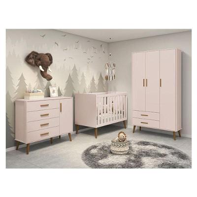 Quarto De Bebê Isis 3 Portas Rosa Acetinado - Reller