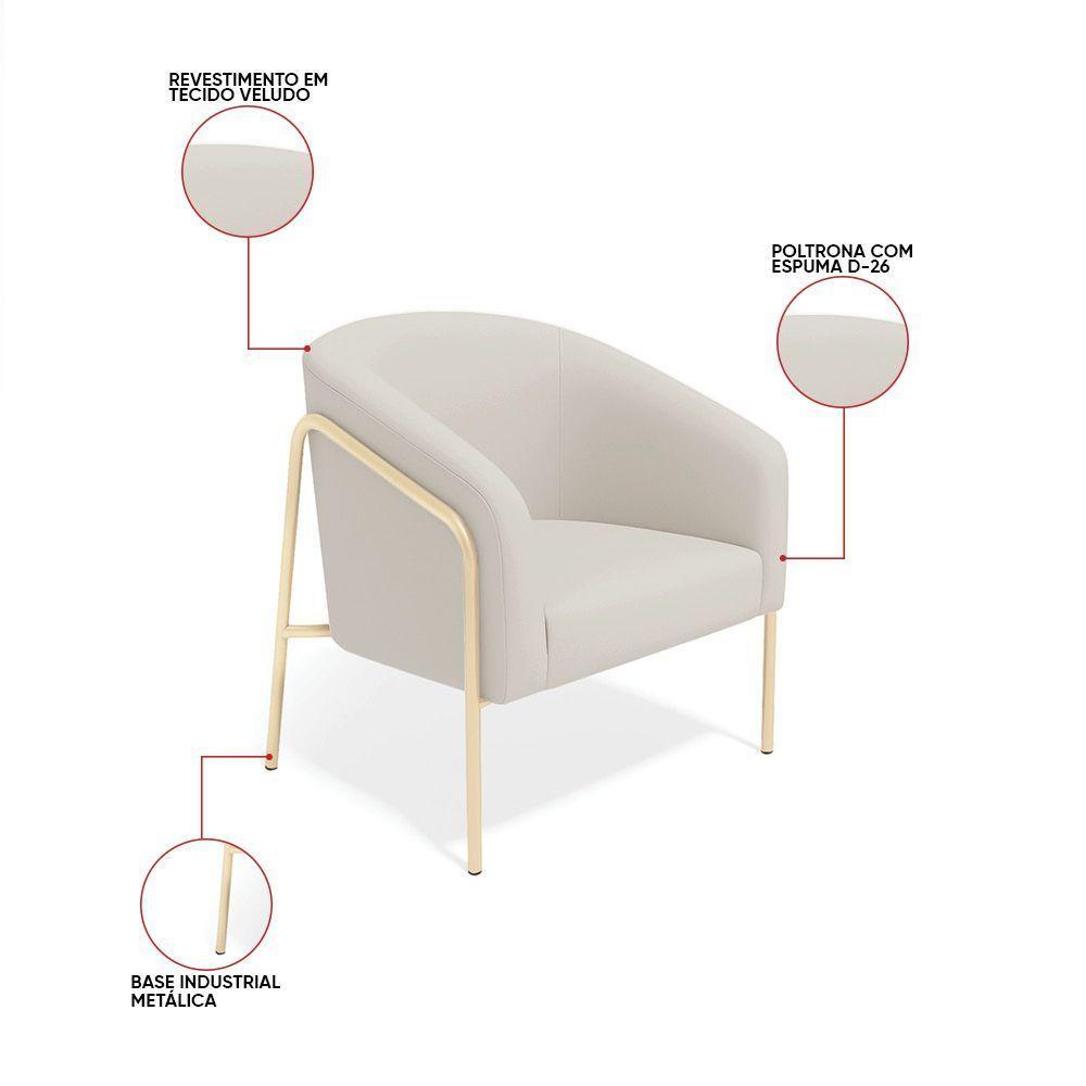 Poltrona Sala Industrial Alta Champanhe Stella Veludo Cinza D03 - D'rossi - 3