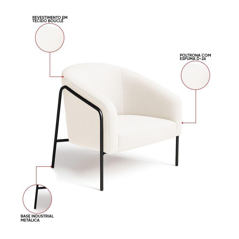 Poltrona Sala Industrial Alta Preto Stella Bouclê D03 - D'rossi Cor Off White - 4