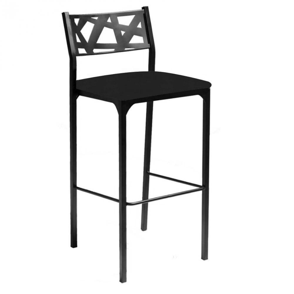 Banqueta Alta Com Encosto Luiza Gourmet Para Balcão Cozinha Suede Preto - Aurora Line - 1