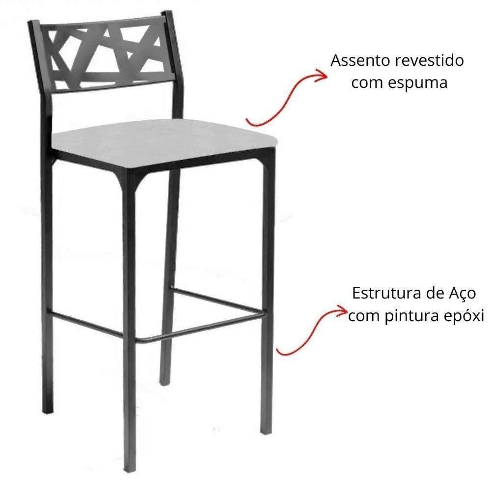 Banqueta Alta Com Encosto Luiza Gourmet Para Balcão Cozinha Suede Preto - Aurora Line - 2