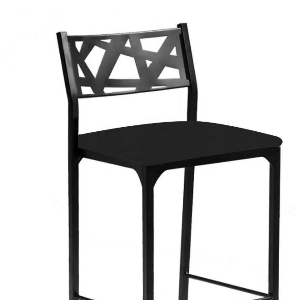 Banqueta Alta Com Encosto Luiza Gourmet Para Balcão Cozinha Suede Preto - Aurora Line - 4