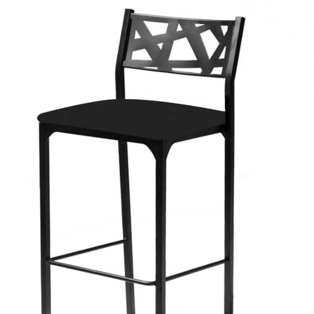 Banqueta Alta Com Encosto Luiza Gourmet Para Balcão Cozinha Suede Preto - Aurora Line - 5