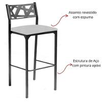 Banqueta Alta Com Encosto Luiza Gourmet Para Balcão Cozinha Suede Preto - Aurora Line - 2