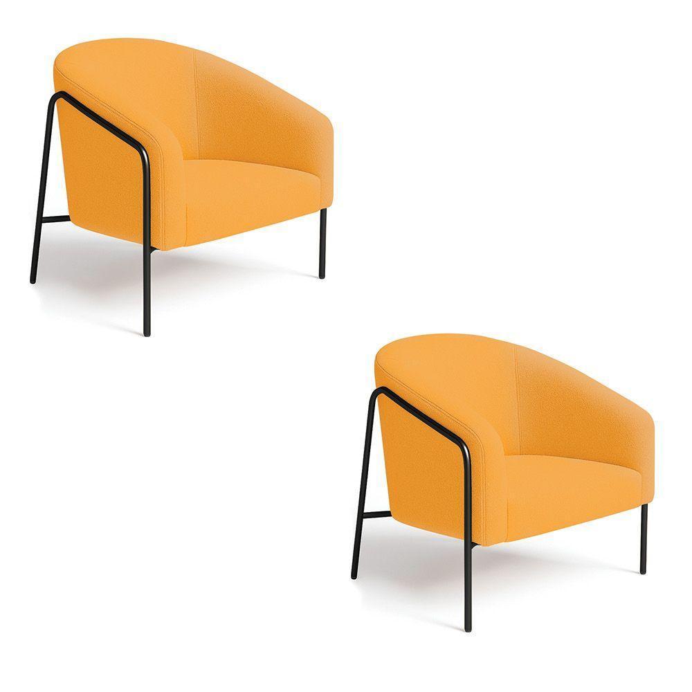 Poltrona Sala Industrial Alta Preto Kit 2 Stella Bouclê D03 - D'rossi Cor Mostarda - 2