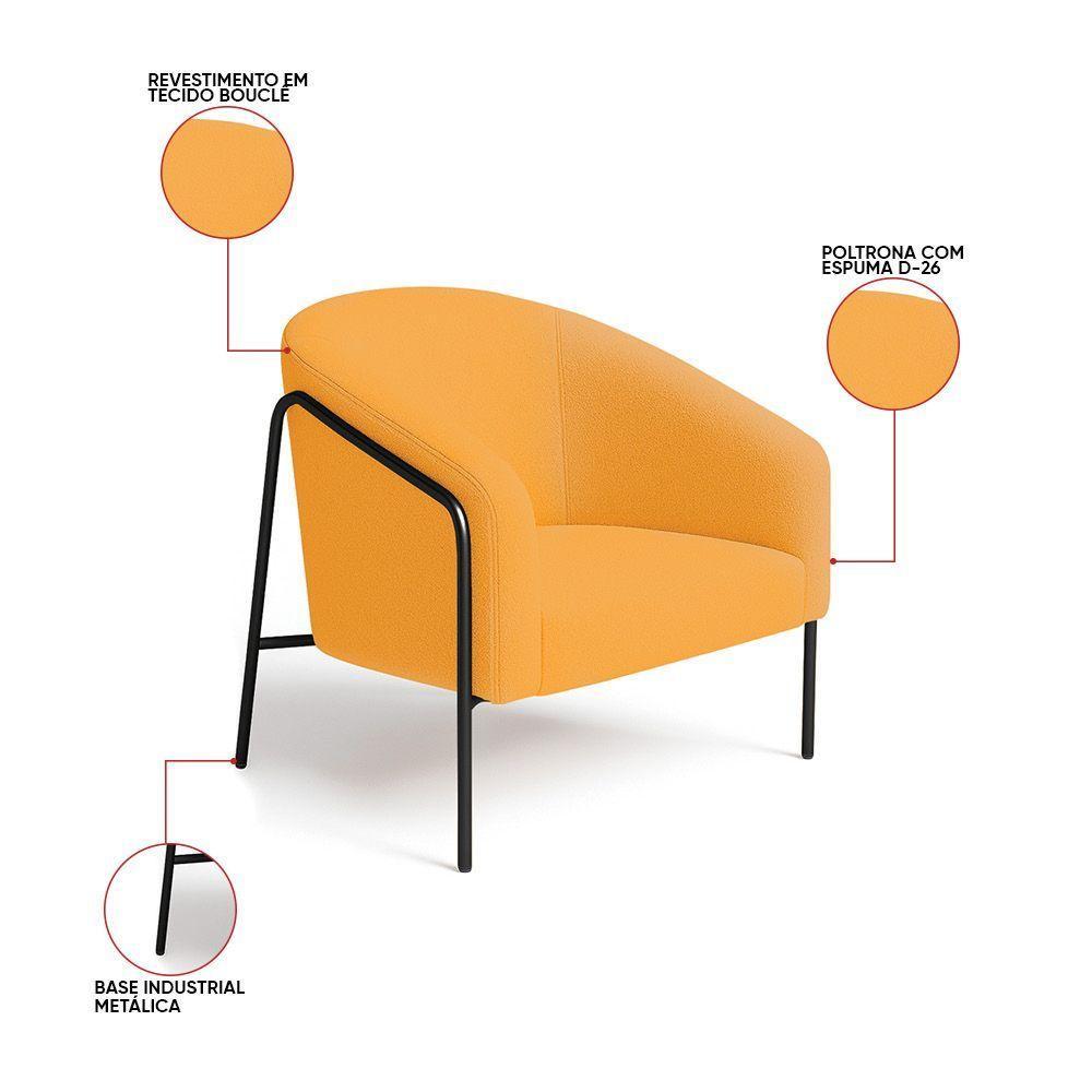Poltrona Sala Industrial Alta Preto Kit 2 Stella Bouclê D03 - D'rossi Cor Mostarda - 3