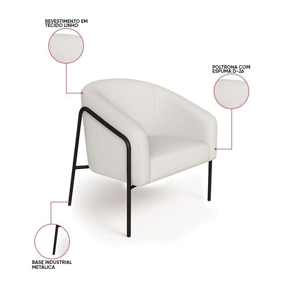 Poltrona Sala Industrial Alta Preto Kit 2 Stella Linho D03 - D'rossi Cor Cinza - 3